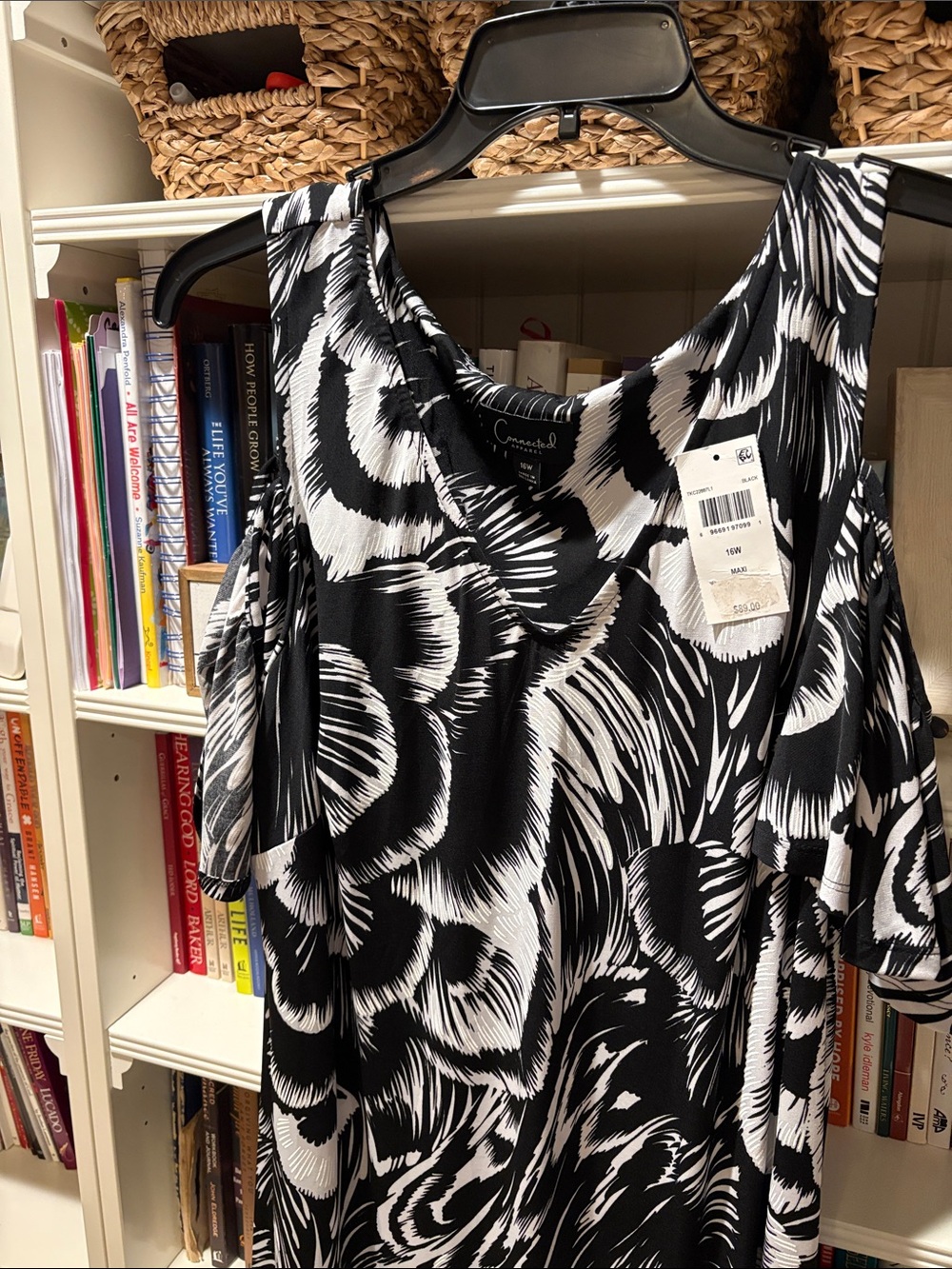 Maxi Connected Apparel Black & White off the Shoulder Dress. Pair with jacket